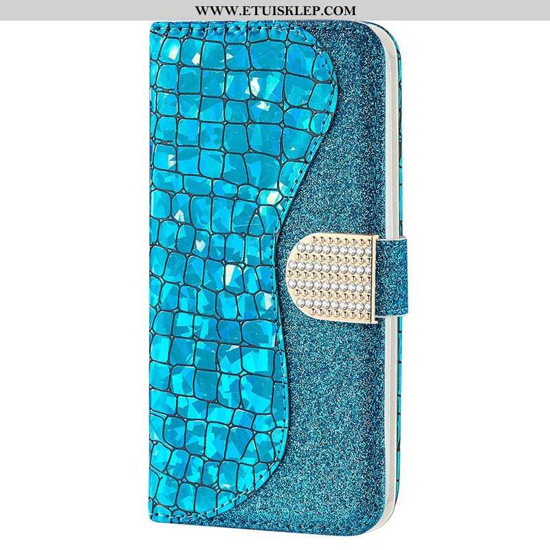 Skórzany Futerał do iPhone 13 Mini Krokodyle Diamenty